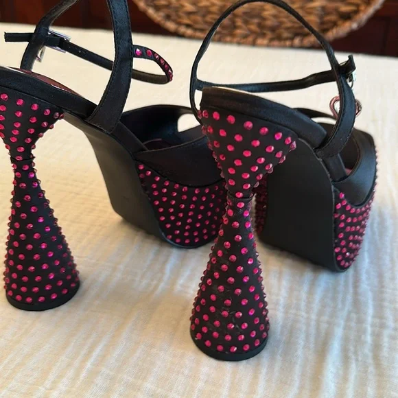 New Dolls Kill Kiss Me Goodnight Satin Platform Heels - Picture 15 of 15